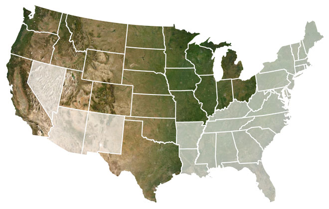 United States map with forecast states highlighted